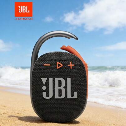  JBL Clip 4 便携式蓝牙音箱，无线音箱，适用于家庭、户外和旅行，IP67 防水防尘，黑橙色