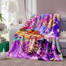 1PC  Canterlot Scene Flannel Throw Blanket 50"X60" - Printed With Purple Pink Gradient Rainbow Halo Background, Twilight Sparkle, Rainbow Dash, Pinkie Pie, Fluttershy, Applejack, Rarity, Spike, Crystal Castle, Streets, Tapestry Wall Hanging, MLP Fan Gift, Room Decor For Bedroom Or Dorm -280gsm - 多色 3 - 查看 5