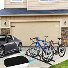 Robuster 4-Steckplatz-Parkständer, große Halterung aus schwarzem Stahl, stabiler, platzsparender Bodenorganizer für die Garage im Innen- und Außenbereich (100 x 32,5 x 26 cm) - Schwarz - Übersicht 2