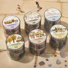 1 Roll PET Material Tape, "Journey Of The Wind" Series Cute Hand-Drawn Life Element Landscape Sticker Tape, Faux Embroidery Design, Waterproof PET Material, Suitable For Scrapbooking, Notebooks, Albums, Gifts DIY Decoration, Essential Back-To-School Stationery - 1roll - View 11