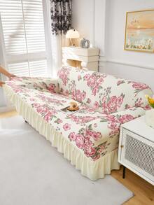 1pc Slip-Resistant Elastic Decorative Sofa Cover, Milk Silk Fabric Floral Print Skirt Design, Fit For Single/Double/Three/Four Seater Sofa, Pet-Friendly, Colorful, Suitable For Spring/Summer/Autumn/Winter - Multicolor - View 10