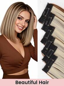 6件/套 10英寸长直发合成纤维假发，适合搭配发夹，可作为女性和女孩日常使用的接发。 - 彩色 - 查看 3