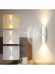 YITUMU Magnetic Rechargeable Wall Light, Smart Sensor Night Light, Hillside Cat Eye Design, Dimmable 3 Colors/RGB Wireless Mood Lamp For Stairs, Cabinet, Corridor (1/2/4 Pcs Set) - White - View 14