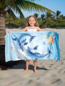 1 pieza Toalla de playa para niños con estampado de delfín, manta de playa extra grande de microfibra súper suave, toalla de baño súper absorbente, adecuada para viajes, piscina, buceo, surf, yoga, camping, disponible en varios tamaños, accesorios de playa - Multicolor - Ver 8