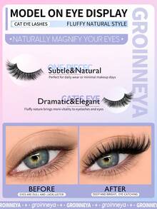 GROINNEYA 7 Pairs Eye Elongated Cat Eye Lashes Fairy-Like Design False Eyelashes Natural Look Mink Lashes Lightweight Soft Curly Striped Lashes Clear Band Eyelash Extension Classic Cartoon Style Full Strip Lashes Perfect For Cosplay - Reusable Lashes - Black - View 2