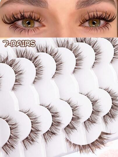 MAANGE Mother's Day 7 Pairs Natural Brown False Eyelashes With Transparent Stem , Wispy Volume Fake Lashes,Faux Mink Eye Lashes, 3D Spiky Manga Lashes Cat-Eye Wispy Soft Lashes Fake Eyelashes False Eyelashes Strip,Natural Soft Eyelash Crisscross Wispy Lashes,Naturally Slender, Curled And Enlarged Eyes,For Women To Use Travel, Party ,Work,Gifts For Women﻿