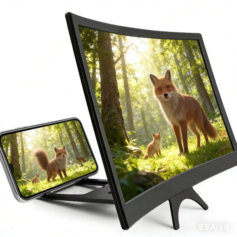 Kính lúp màn hình điện thoại cong 12 inch, kính lúp chiếu hình 3D HD, thích hợp để xem phim và video, giá đỡ điện thoại gập gọn kèm kính lúp màn hình, tương thích với tất cả các loại điện thoại thông minh (Màu đen)