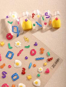 2片彩色卡通浮雕美甲贴纸，春夏俏皮可爱海洋风美甲贴花，易于使用，适合女性在家DIY美甲。 - 彩色 - 查看 2