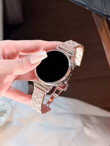 1 dây đeo đồng hồ kim loại đính đá, tương thích với Galaxy Watch 7 6 5 4 40mm 44mm, Galaxy Watch 5 Pro 45mm/Watch 6 4 Classic 42mm 46mm 43mm 47mm/Active 2, phù hợp với dây đeo đồng hồ 18mm/20mm/22mm, dành cho cả nam và nữ. - Hoa hồng vàng - Xem 5