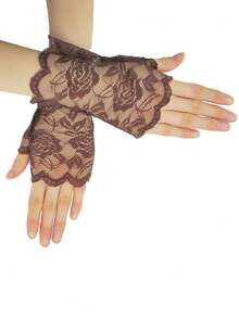 1/6 Pair D EXCEED 20s Women's Cherry Blossom Lace Fingerless Short Gloves Accessory - Suitable For Wedding Bridesmaid Outfit, Tea Party, Banquet, Music Festival Theme Party - Multicolor - View 20