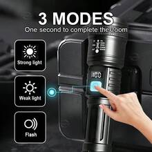1600000LM XHP50 LED Flashlight, High Brightness Zoomable Tactical Flashlight, 3 Modes, Type-C Rechargeable, LED Power Display, IPX8 Waterproof, 5 Hours Working Time, Suitable For Camping, Hiking Emergency, Night Fishing - Flashlight - View 6