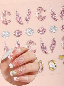 Beauty Sticker 1 adesivo de unha em relevo com concha rosa de sereia, perfeito para a primavera/verão. Adesivos delicados e fofos com tema oceânico, fáceis de usar e ideais para manicures caseiras. - Baby Rosa - Ver 6