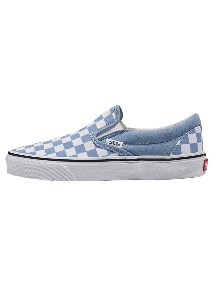 Vans 男女通用经典款棋盘格帆布鞋，低帮休闲一脚蹬运动鞋 VN000BVZDSB，2026 夏季新款 - 藍白色 - 查看 1
