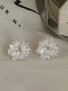 Französische Retro Geometrische Perlenohrringe, funkelndes Schneeflocken Design Ohrringe für Frauen, Allergiefrei & Angenehm zu tragen, Essenzielles Schmuckzubehör - Übersicht 6