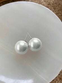 Tkool 2pcs Exaggerated Faux Pearl Stud Earrings For Women, Super Large - Trắng - Xem 5