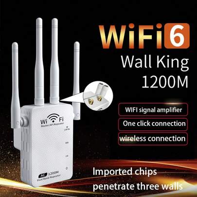 WiFi Signal Booster/Amplifier/Repeater, Wireless Network Extender, 2.4Ghz/5Ghz Dual Band, 2 Ethernet Ports, No Battery Needed, Power Adapter Powered, Suitable For Office And Large Apartments, Home Bridging Coverage Up To 3000 Sq Ft, Supports Up To 60 Devices, WPA3 Encryption, EU Plug