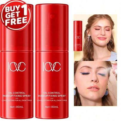 Compra 1 y llévate 1 gratis, 2 piezas de Spray fijador profesional, control de aceite, larga duración, acabado mate natural, refrescante, de secado rápido, apto para fijar el maquillaje