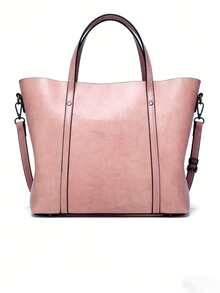 REMANLAND New Multipurpose Oil Wax Leather Retro Solid Color Soft Leather Tote Mommy Bag, Perfect Large Capacity All-Match Distinctive Handbag Shoulder Bag Briefcase, Suitable For Outings, Business Trips, Shopping, Commuting/Work, Office, Holidays, Travel, Daily Use, Eye-Catching Work Bags For Women - 藍色 - 查看 7