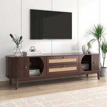 TV Stand - Natural Wood TV Stand With Doors And Drawers. TV Stand With Rattan Sides. Natural Rustic Style Storage Solution. - Brown - View 4