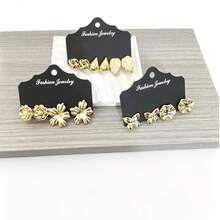 Set de 4 piezas/14 piezas de pendientes de estilo europeo y americano, combinación de varios estilos como mariposa/hoja/botón - Dorado - Ver 2