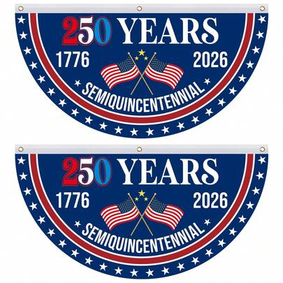 2面美国建国250周年纪念旗，1.5x3英尺周年纪念旗，庭院装饰挂件，适用于户外、前门、门廊、迎宾背景，带黄铜扣眼