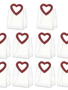10 X Bags 18x16x8cm Transparent PVC Tote Bag With Leather Heart Handle For Valentine's Day - MÀU ĐỎ - Xem 3