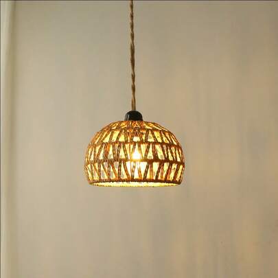 1pc Hand-Woven Natural Paper Lamp Shade, Suitable For Vanity Lamps, Floor Lamps, Wall Lamps, Hanging Lamps, Handmade Woven Creative Pendant Light Fixture For Bedroom, Hotel, Restaurant, Farmhouse Decor