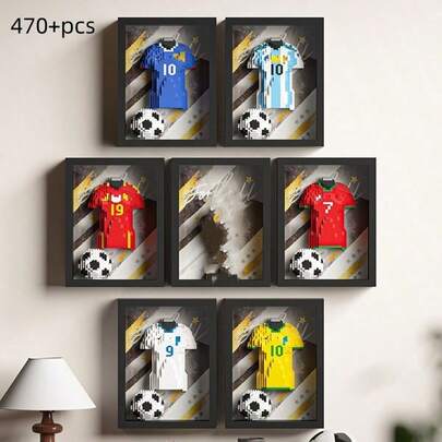 700+Pcs Football Star Jersey Photo Frame Building Blocks, World Cup Theme DIY Assembly Toy, Adult Collectible Decor Gift Suitable For Football Fans, Desktop Ornament, Adult Stress Relief, Birthday Gift