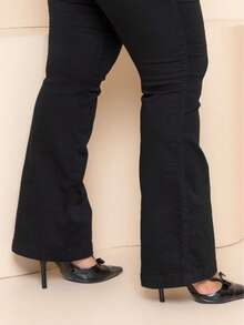 Women's Plus Size Flare Jeans With Lycra, High Waist, Shaping Effect, Jeans, Zipper, Button Closure, Everyday Wear. - 黑色 - 查看 6