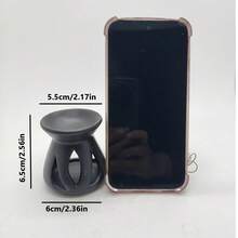1pc Handmade Ceramic Trifoliate Incense Burner, Japanese-Style Candle & Essential Oil Diffuser Decor Gift - Metallic Black - View 3