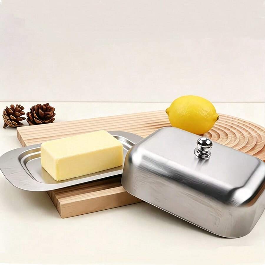 1pc/2pcs Stainless Steel Butter Dish With Lid, 7.3 Inch Rust-Proof Butter And Cheese Storage Container, Cheese And Bread Keeper For Countertop And Refrigerator, Easy To Clean - Kitchen Cheese Container, Kitchen Accessories, Kitchen Gadgets, Gift For Friends/Elders, Cheese & Butter Festival, Easter, Holiday Gift - View 1