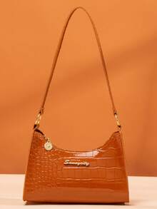 Bolso de hombro de mujer con estampado de cocodrilo de moda para uso diario - Marrón - Ver 2