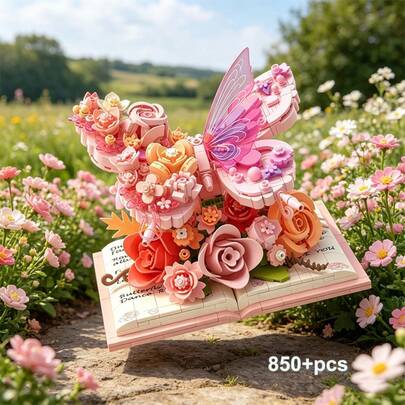 850+ PCS Small Particle Building Blocks Butterfly & Flower Bouquet Model, Colorful Butterfly Combination, Indoor Home Decor, ABS Plastic Assembly Model, Gift For Men & Women, Birthday & Holiday Present