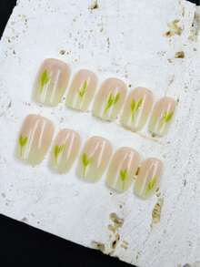 10片手工浅粉色短梯形香氛法式美甲贴纸，压制美甲 - 淺粉色 - 查看 4