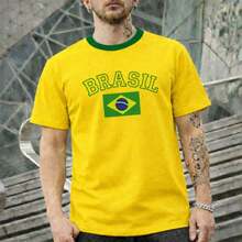 Camiseta Brasil Seleção Bandeira Masculina Verao Algodão Copa do Mundo Estampada T-Shirt Unissex Estampada - Amarelo - Visão 4