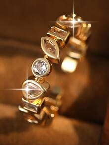 1pc Luxury Geometric Cubic Zirconia Adjustable Wedding Rings For Women's Valentine's Day Gift, Wedding Anniversary Party Jewelry, Daily Commute - Yellow Gold - View 9