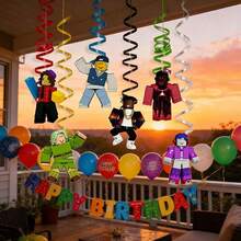 Roblox 5pcs Anime Theme Scene Decoration Set, Birthday Decor Streamers, Party Supplies, Photography Props, Suitable For Christmas, Wedding, Birthday, Carnival, Bachelor Party, Applicable For Various Holiday Decorations - Roblo Boy Spiral - View 5