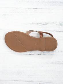 Women's Rhinestone Flat Sandals, Bohemian Style Elastic Band Open Toe, Summer Beach Vacation Shoes - Bronze - View 8