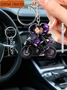 2D Flat Mini Motorcycle Rider And Passenger Keychain Pendant - Cute Couple Motorcycle Keychain Suitable For Car Keys, Backpacks, Phone Decoration - Acrylic Motorcycle Gift (Unisex Rider Souvenir) Couple Set, Travel Accessory, Beach Party Decor, Daily Fashion Accessory, Suitable For Easter, Mother's Day, Independence Day, Wedding, Graduation Season And Other Occasions - Multicolor - View 2