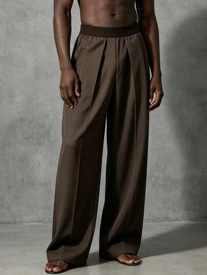 Men's Elastic Waist Wide Leg Casual Solid Color Pants