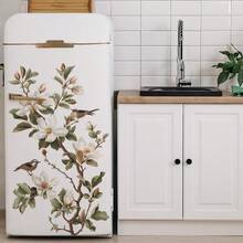 1pc New Chinese Style Magnolia Flower & Bird Refrigerator Magnet, Retro Zen Cabinet Door Decor Sticker, Waterproof Removable - Multicolor - View 1