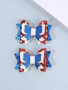 2 piezas Lazos patrióticos para el 4 de julio para mujeres con purpurina roja, blanca y azul. Pinzas de cocodrilo con diseño de estrella y bandera de EE. UU. para el Día de la Independencia y el Día de los Caídos. Accesorios para el cabello de mujer para festivales y fiestas. - Multicolor - Ver 10