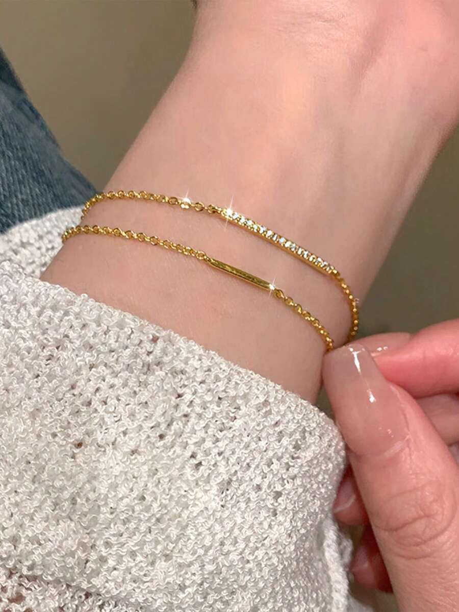 1 chiếc vòng tay bạc Sterling S925 hai lớp hình nụ cười, kiểu dáng tối giản, thanh lịch, đa năng, phù hợp đeo hàng ngày, phong cách đường phố công nghiệp độc đáo. - hình học - Xem 1