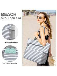 Beach Handbag Large Waterproof Foldable Beach Bag Large Capacity Portable Handheld - Black - View 4
