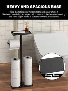 1 pezzo Portarotolo di carta igienica nero da appoggio con ripiano - Elegante portarotolo multifunzione per bagno e cucina, design salvaspazio, struttura in ferro battuto durevole, accessorio per il bagno - Multicolore - Visualizzare 6