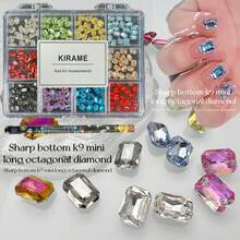 KIRAME 240顆 4*6mm 長方形尖底 K9 超亮混色美甲水鑽套組，含1件點花工具，DIY居家美甲、美甲沙龍、美甲用品、美甲配件，聖誕、夏季與旅行美甲，節日禮物 - 彩色 - 查看 11