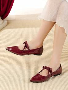 Women's Pointed Toe Bow Slip-On Shoes - Burgundy - View 4