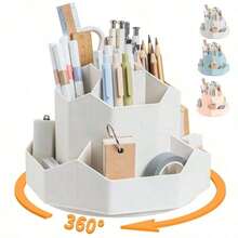 Pencil Pen Holder For Desk,9 Slots 360 Degree Rotating Desk Organizers,Desktop Storage Stationery Supplies Organizer, Cute Pencil Cup Pot For Office, School, - Pink - 查看 1