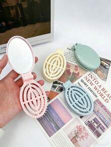 1pc Foldable Comb, Foldable Travel Mirror Comb Set, Round Pocket Size Comb, Mini Portable Massage Comb, Hair Styling And Smoothing Tool, Comb With Mirror, Holiday Essential, Back Comb, Hair Brush, Hair Accessory, Travel Essential, Back Comb, Beauty, Cute Mini Portable Foldable Air Cushion Comb With Round Portable Mirror, Multifunctional 2-In-1 Multi-In-1 Clip Comb With Built-In Mirror, 2-In-1 Mirror Comb Foldable Comb Cute Student Comb Travel Home Portable Comb Small Comb - Multicolor - View 5