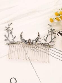 Lược cài tóc hình cành cây và trăng lưỡi liềm họa tiết Nữ thần rừng, phụ kiện tóc phong cách retro độc đáo, đạo cụ trang phục. - Màu xanh bụi bặm - Xem 6
